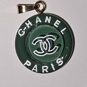 Authentic CHANEL A19 V Green Resin Pendant – Made in France 💚
